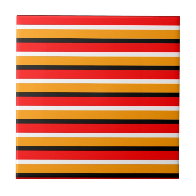 Red Orange Stripes Pattern Design Tile (Front)