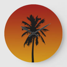 Red Orange Sunset Palm Tree Tropical Clock