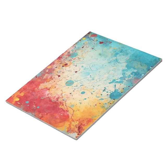 Red, Orange, Teal watercolor splashes journal page Notepad (Angled)