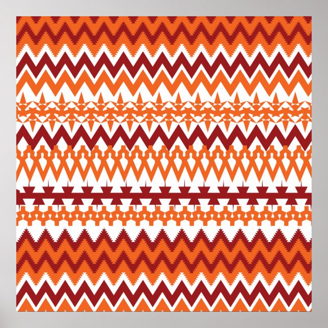 Red Orange Tribal Pattern Aztec Chevron Zigzags Poster (Front)