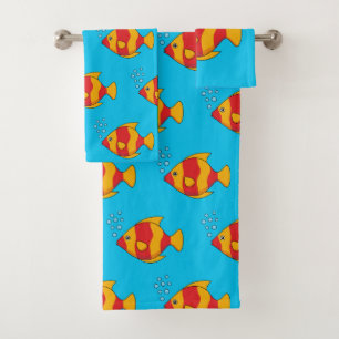 Red Orange Tropical Fish  Bath Towel Set