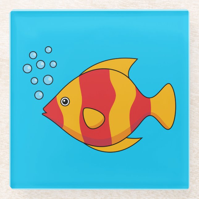 Red Orange Tropical Fish  Glass Coaster (Front)