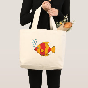 Red Orange Tropical Fish  Large Tote Bag