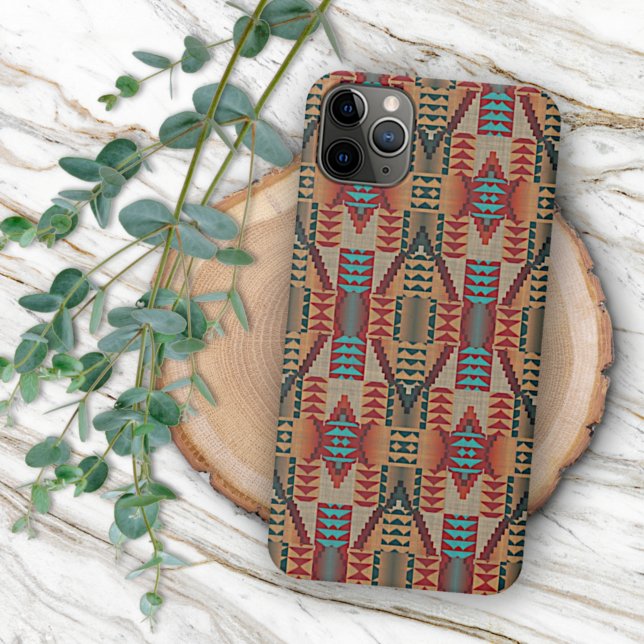 Red Orange Turquoise Teal Mosaic Art Pattern iPhone Case (Creator Uploaded)