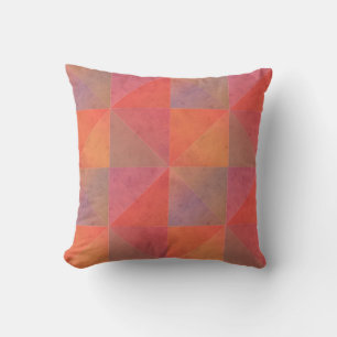 Red Orange Watercolor Triangles Geometric Design Cushion