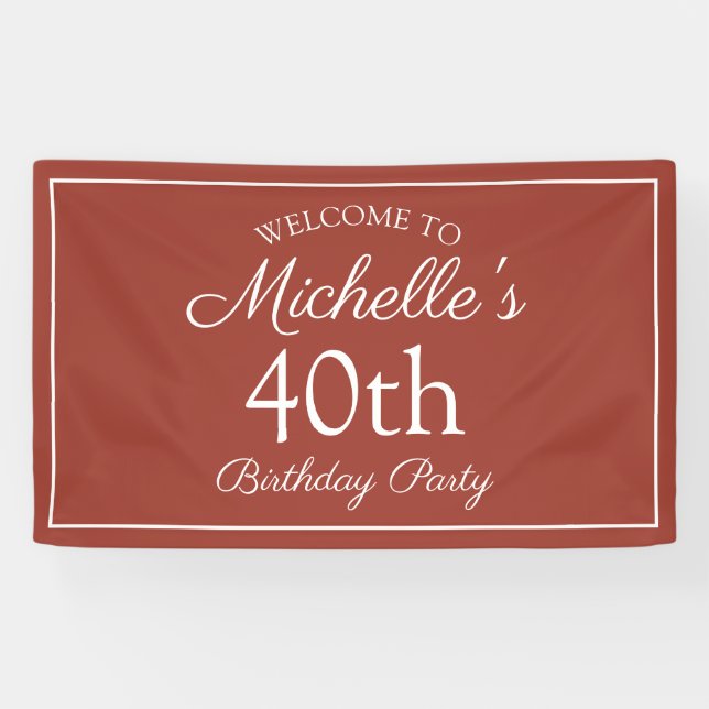 Red Orange White 40th Birthday Party Banner (Horizontal)