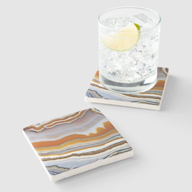 Red Orange White Black Blue Gold Agate Geode Stone Coaster (Side)