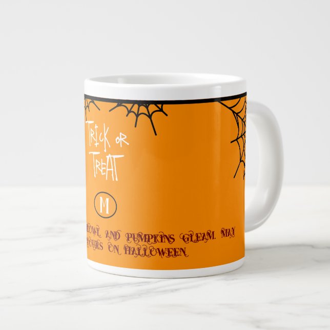 RED ORANGE WHITE BLACK TRICK OR TREAT HALLOWEEN LARGE COFFEE MUG (Front Right)