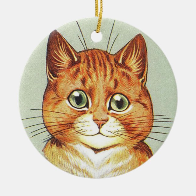 Red Orange & White Cat, Louis Wain Ceramic Tree Decoration (Front)