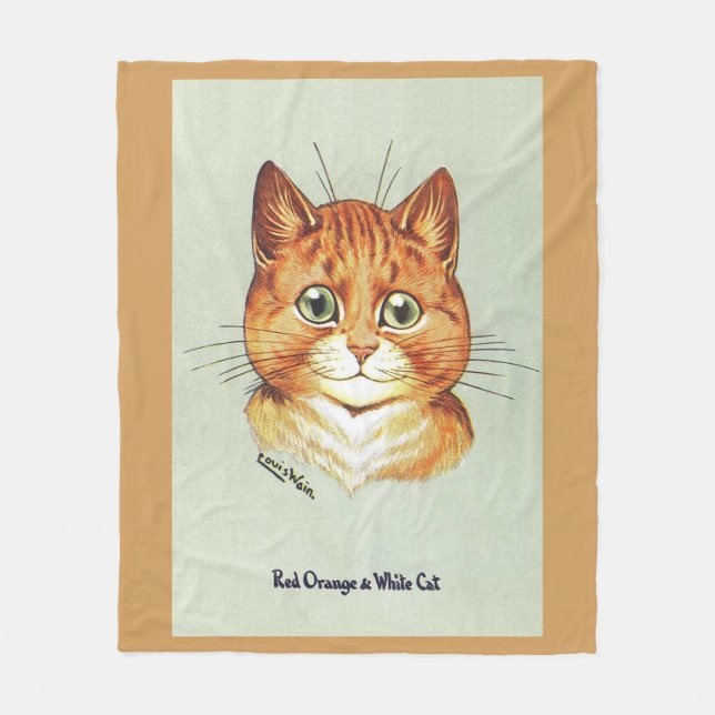 Red Orange & White Cat, Louis Wain Fleece Blanket (Front)