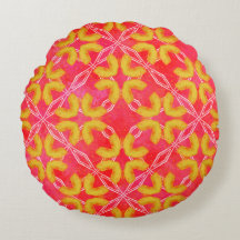 Red, Orange, White Hipster Pattern Round Pillow