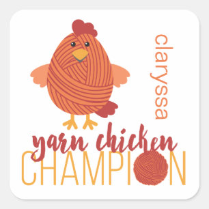 Red & Orange Yarn Chicken Champion Square Sticker