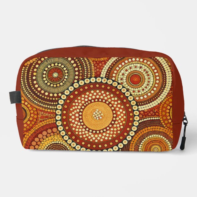 RED ORANGE YELLOW ABORIGINAL TRIBAL PATTERNS DOPP KIT (Front)