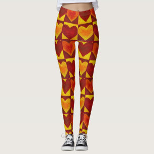 Red Orange Yellow Abstract Heart Hearts Art Print Leggings