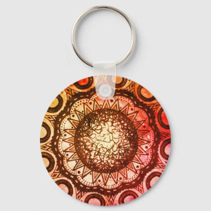 Red, Orange & Yellow Abstract Mandala Art Keychain