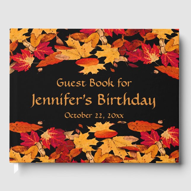 Red Orange Yellow Autumn Birthday Party Guest Book (Front)