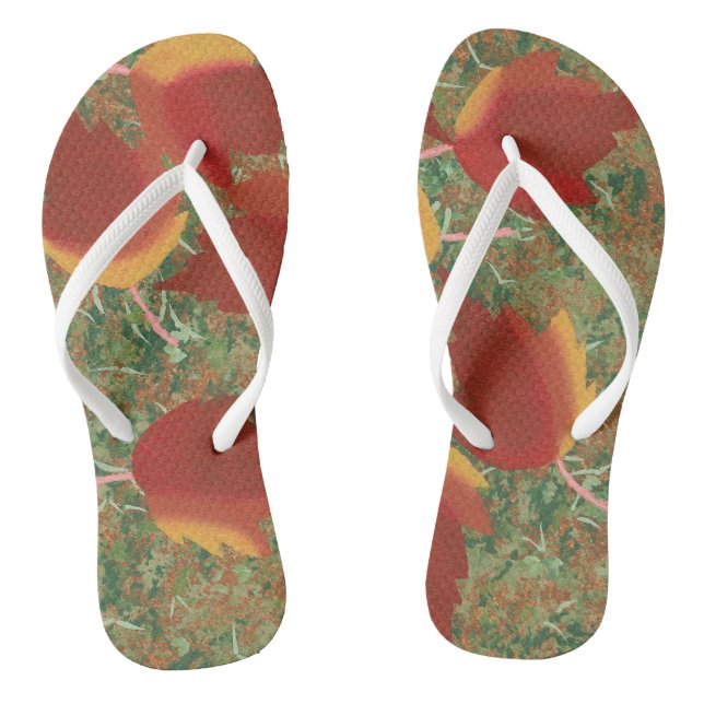 Red Orange Yellow Autumn Leaves FlipFlops (Footbed)