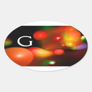 RED ORANGE YELLOW BLACK  FRACTAL BUBBLES MONOGRAM OVAL STICKER