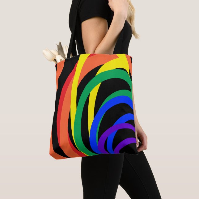 Red Orange Yellow Black Rainbow Abstract Tote Bag (Close Up)