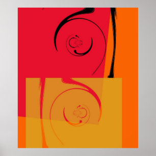 Red Orange Yellow Black Retro Painting Abstract Poster