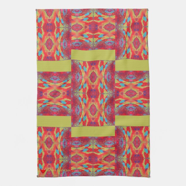 Red Orange Yellow Blue Abstract Acrylic Tea Towel (Vertical)