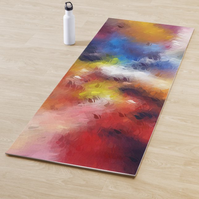 Red Orange Yellow Blue Abstract Art Template Yoga Mat (In Situ)