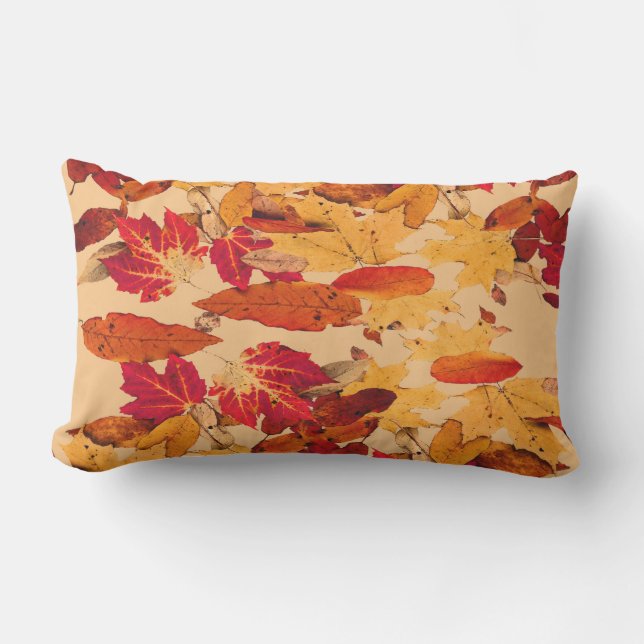 Red Orange Yellow Brown Autumn Leaves Outdoor Cushion (Front)