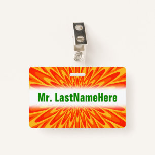 Red, Orange, Yellow Bursting Pattern + Custom Name ID Badge