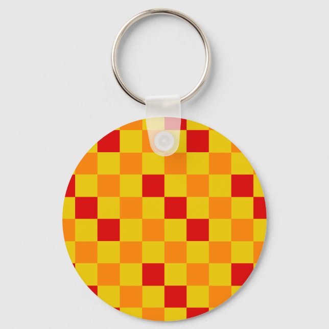 Red Orange Yellow Checkered Pattern Design  Key Ring (Front)