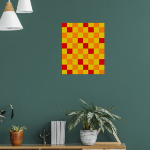 Red Orange Yellow Checkered Pattern Design Poster