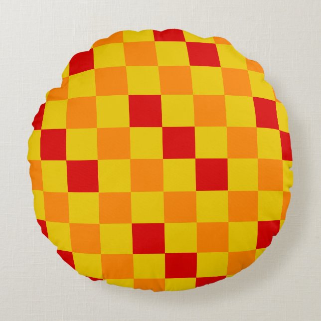 Red Orange Yellow Checkered Pattern Design  Round Cushion (Front)