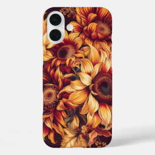 RED ORANGE YELLOW FALL SUNFLOWER FLOWERS iPhone 16 PLUS CASE