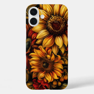 RED ORANGE YELLOW FALL SUNFLOWER FLOWERS iPhone 16 PLUS CASE