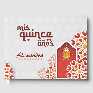 Red Orange Yellow Flower Arabian Night Quinceañera Guest Book