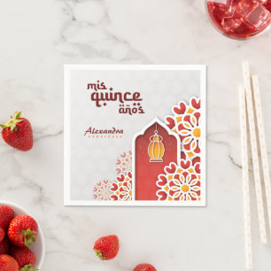 Red Orange Yellow Flower Arabian Night Quinceañera Napkin