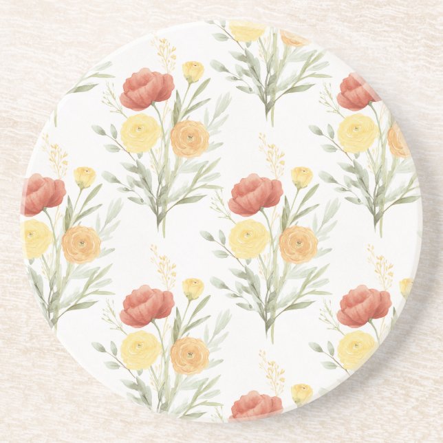 Red Orange Yellow Flowers Coaster (Front)