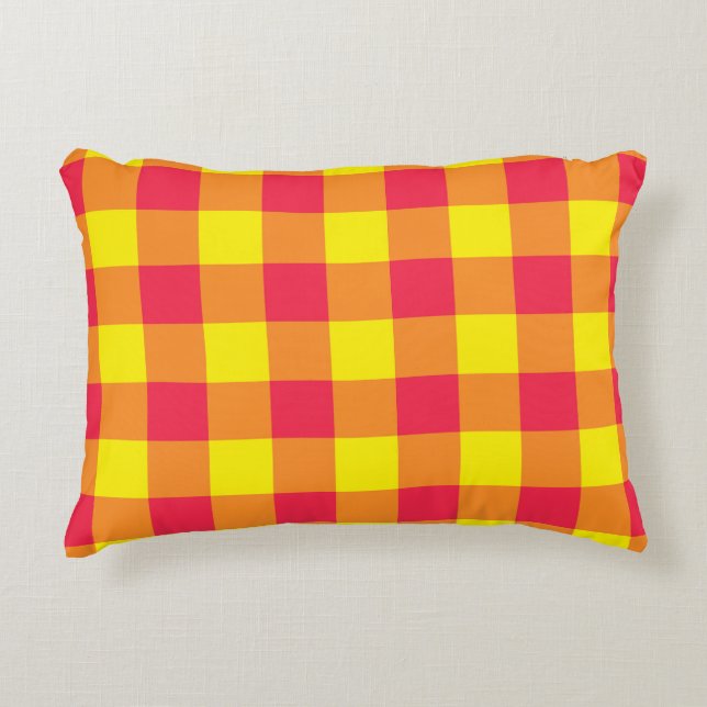 Red Orange Yellow Plaid Chequered Pattern Decorative Cushion (Front)