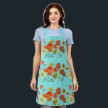 Red Orange Yellow Poppies Flower floral art Aqua A Apron<br><div class="desc">Poppy Watercolor Poppies Flower floral art Apron. This lovely floral apron,  would compliment any decor. Designed from one of my original flower paintings.</div>