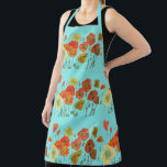 Red Orange Yellow Poppies Flower floral art Aqua Apron<br><div class="desc">Poppy Watercolor Poppies Flower floral art Apron. This lovely floral apron,  would compliment any decor. Designed from one of my original flower paintings.</div>