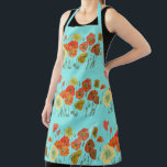 Red Orange Yellow Poppies Flower floral art Aqua Apron<br><div class="desc">Poppy Watercolor Poppies Flower floral art Apron. This lovely floral apron,  would compliment any decor. Designed from one of my original flower paintings.</div>