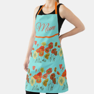 Red Orange Yellow Poppies Flower floral Mum Mother Apron