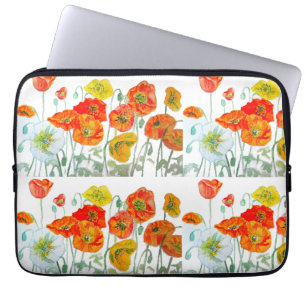 Red Orange Yellow Poppy Flower Watercolor Poppies Laptop Sleeve