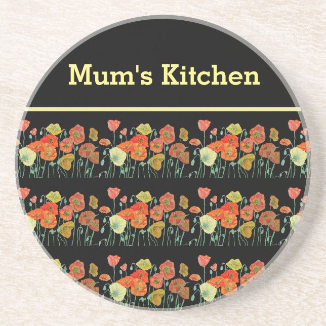 Red Orange Yellow Poppy Flowers Poppies Floral Art Coaster (Front)