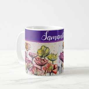 Red Orange Yellow Poppy Flowers Poppies Floral art Coffee Mug
