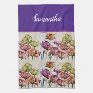 Red Orange Yellow Poppy Flowers Poppies Floral Art Tea Towel
