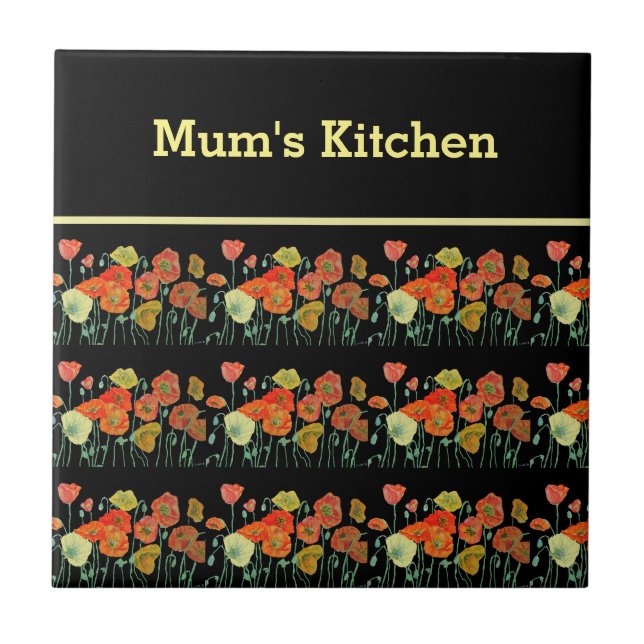 Red Orange Yellow Poppy Flowers Poppies Floral Art Tile (Front)