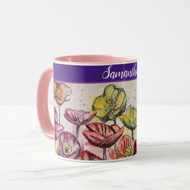 Red Orange Yellow Poppy Flowers Poppies Floral Mug (Front Left)