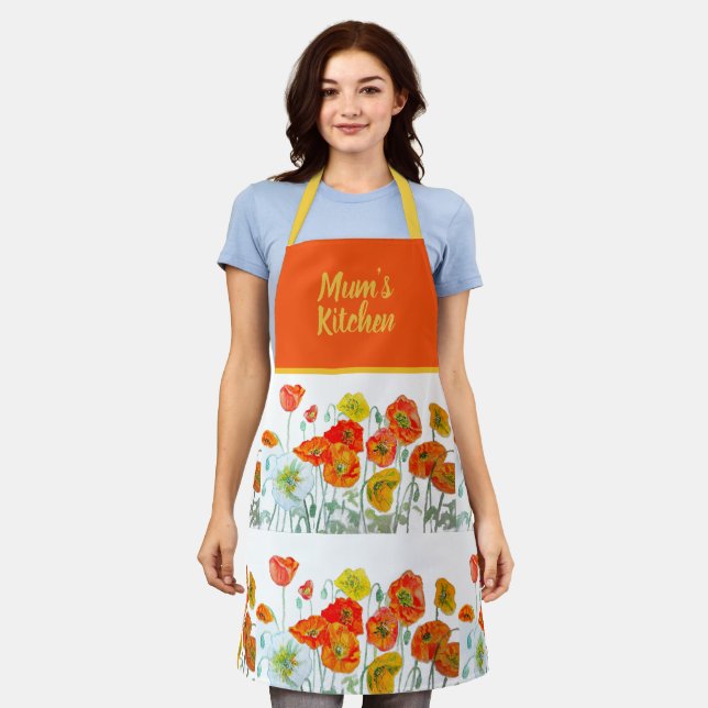 Red Orange Yellow Poppy Flowers Poppies Flower Apron (Worn)