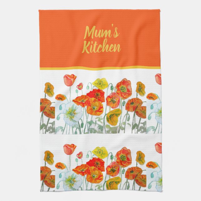 Red Orange Yellow Poppy Flowers Poppies Flower Tea Towel (Vertical)