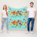 Red Orange Yellow Poppy Poppies Floral Flower Aqua Fleece Blanket<br><div class="desc">Red Orange Yellow Poppy Poppies Floral Flower Aqua Fleece Blanket,  with a fully customizable name if needed. From my own painting art design.</div>